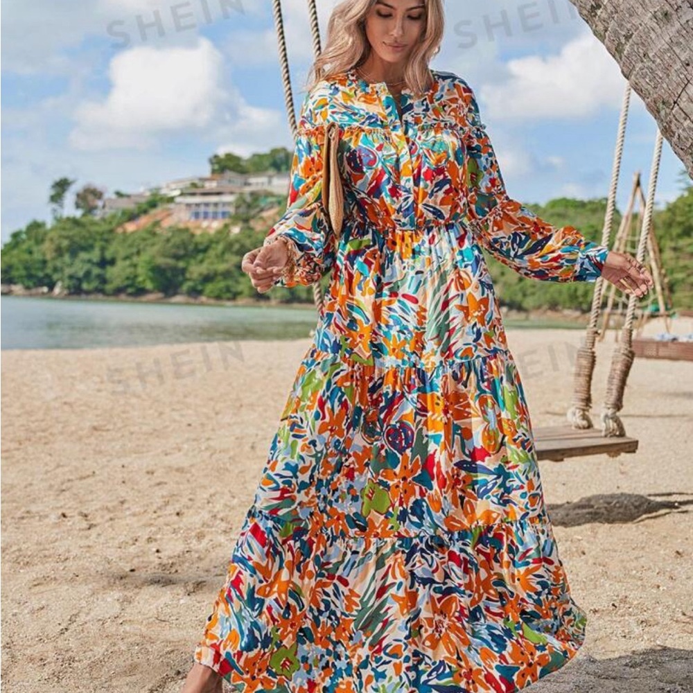 Shein Vcay Printed Maxi Dress